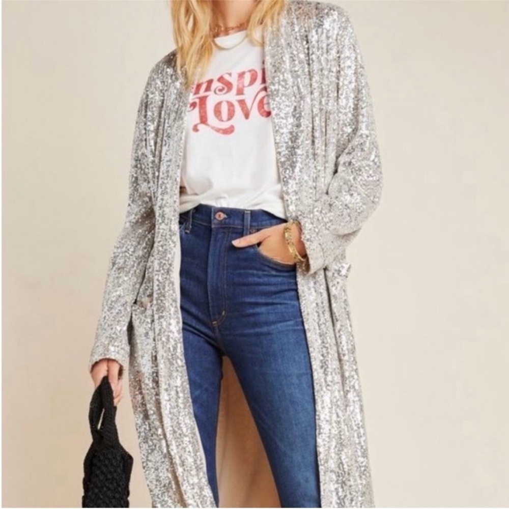 BB Dakota Silver Sequin Cardigan BNWT! XS Petite!
